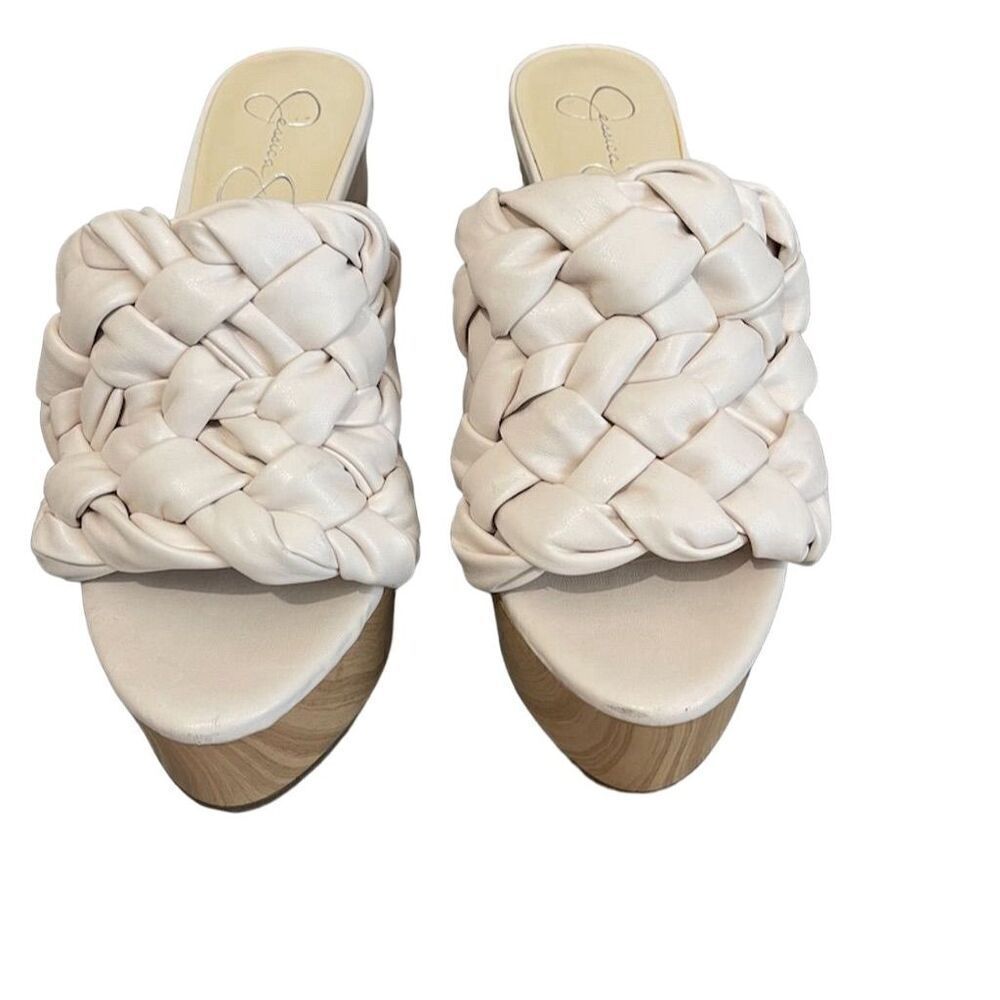Jessica Simpson Supira Sandals Women's Tan/White Braided Platform Heels Size 9